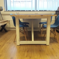 Elmwood tafel met wit houten onderstel - 180 x 90 cm